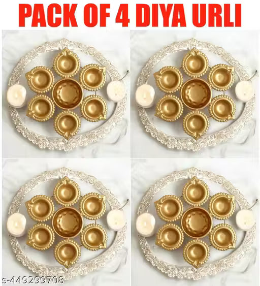 Pack Of 3 Handicraft Fabulous Urli Bowl 7'' Diyas for all time Decoration Floating Flowers and T- Light Candles Diwali Home Decor Decoration