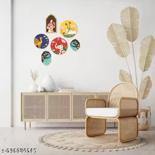 Pichwai Art MDF Wall Painting for Living Room | Wall decor | Home Decor | Wall Hanging ( Set of 6 )