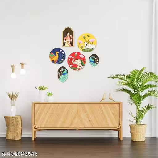 Pichwai Art MDF Wall Painting for Living Room | Wall decor | Home Decor | Wall Hanging ( Set of 6 )