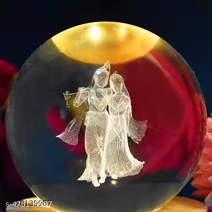 3D Crystal Ball Night Light with Wooden Base, Aesthetic Clear LED Lamp for Home and Bedroom Touch Switch, Warm Light for Kids and Teens Perfect Birthday & Anniversary (Radha Krishna)