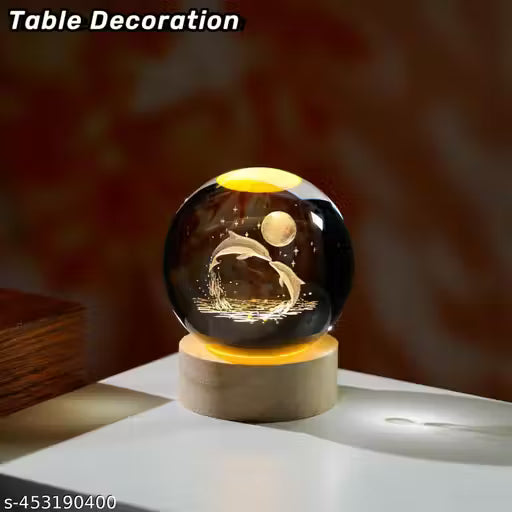 Glass Lamp 3D Ball Astronomy Night Lamp with Base for Living Room Ornament Solar System Fantasy Decoration LED Colorful Lighting Touch Base Moon Light (dolphin)