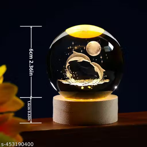 Glass Lamp 3D Ball Astronomy Night Lamp with Base for Living Room Ornament Solar System Fantasy Decoration LED Colorful Lighting Touch Base Moon Light (dolphin)