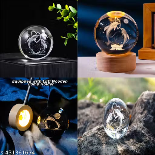 3D Crystal Ball Night Lamp,Solar System, USB Table Colorful LED Wooden Crystal Ball for Home Decoration Birthday Gift for Teens Boys and Girls (Dolphin with Moon)