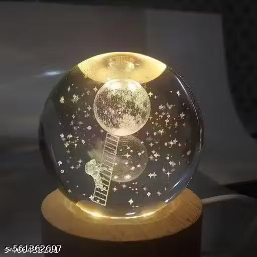 3D Galaxy Crystal Ball Night Lamp,Creative Engraved Crystal Ball Night Light, USB Table LED Ball for Home Office Decoration Birthday Gift Adults (Ladder on Moon)