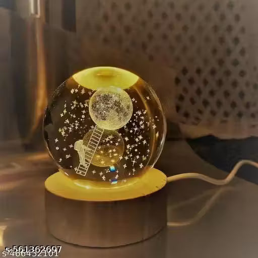 3D Galaxy Crystal Ball Night Lamp,Creative Engraved Crystal Ball Night Light, USB Table LED Ball for Home Office Decoration Birthday Gift Adults (Ladder on Moon)