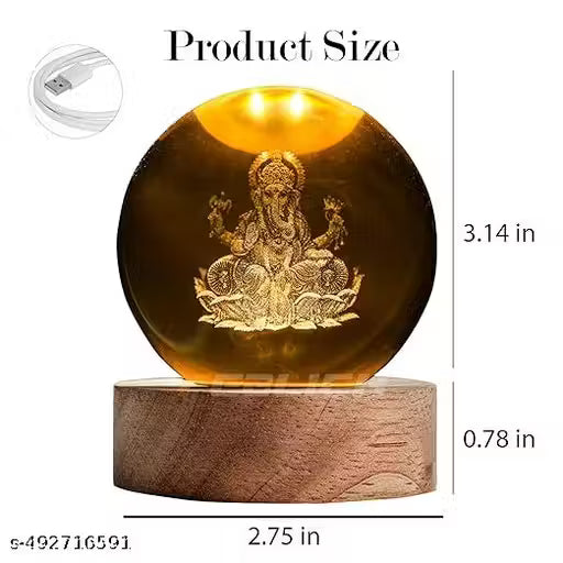 SANWALIYA JI ENTERPRISES 3D Ganesha Crystal Ball Night Lamp, Solar System Ganesha Crystal Ball Night Light, USB Table Colorful Led Wooden Crystal Ball for Home, Office, Birthday Gift (Ganesh)