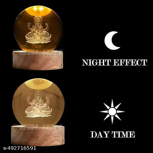 SANWALIYA JI ENTERPRISES 3D Ganesha Crystal Ball Night Lamp, Solar System Ganesha Crystal Ball Night Light, USB Table Colorful Led Wooden Crystal Ball for Home, Office, Birthday Gift (Ganesh)