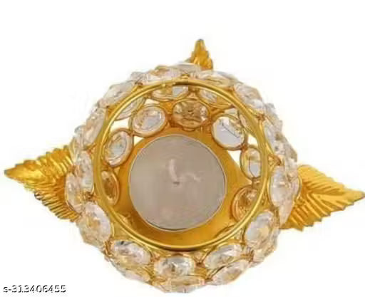 Crystal Diamond Stone Metal Candle Holder Pack Of 2 Gold plated Diwali Deepawali Decorative Item On Any Occasion Handmade Crystal Flower T Light | candle stand |