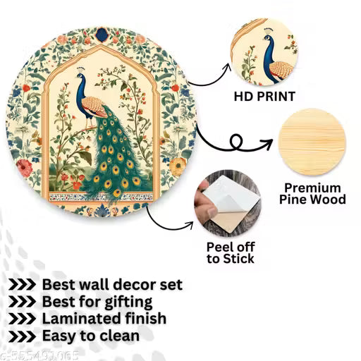 My vibescraft Decorative Set of 11 Wooden peacock Wall painting for Home|Living Room|Bedroom|Home Décor|Gifts