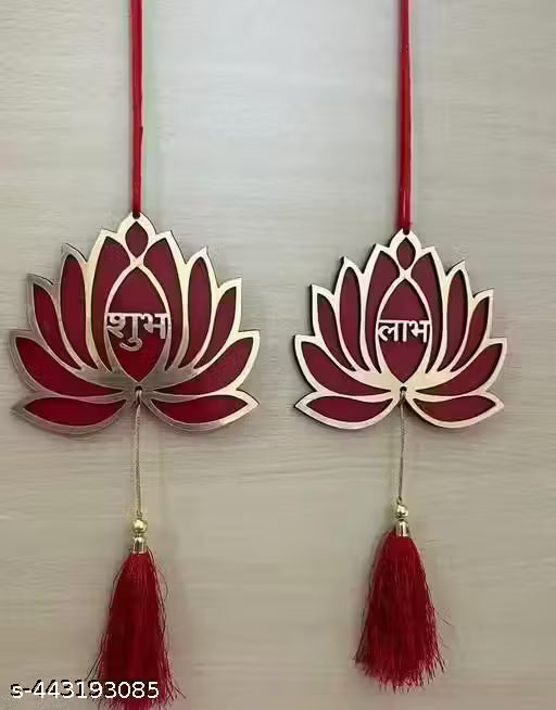 subh labh Handicraft Lotus and Rudraksh Hangings for Decoration, Diwali Decor, Wedding and Temple Décor, All Festival Decor/showpiece for Home Décor (Pack of 2 pieces) Wall Decor & Hangings