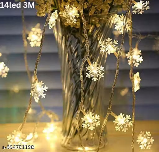 ItsApna Snow Flakes String Lights 14 LED 3 Meter Warm White Decoration Light for Indoor Outdoor Decoration (Pack of 1)