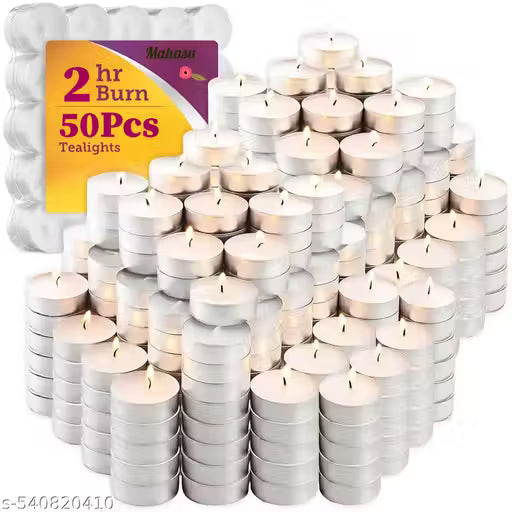 Tea-Light Candle Pack Of 50, White, Frangnance Free, Smoke free, Long Lasting